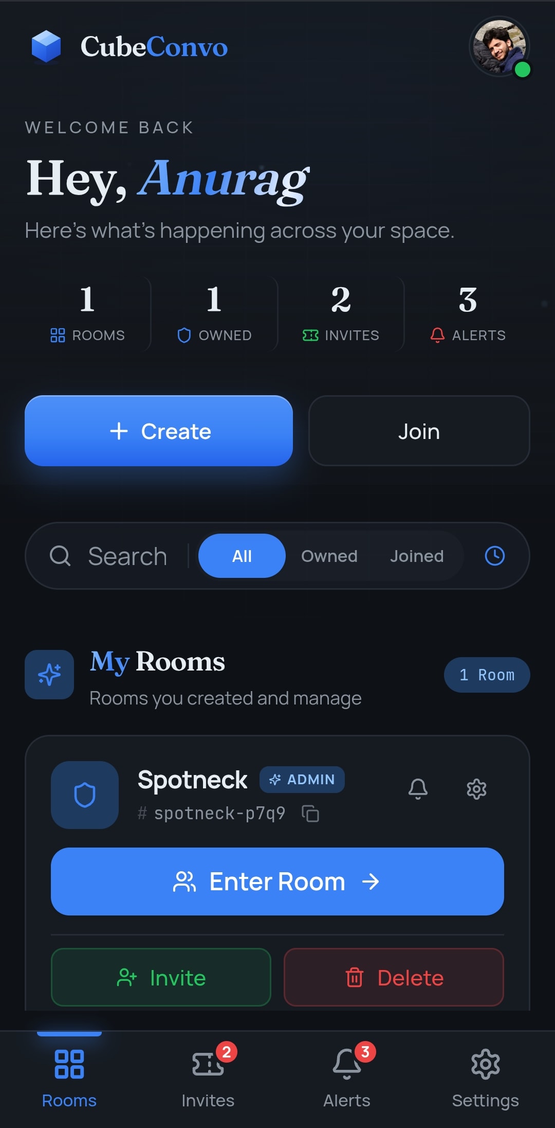 Rooms and invites